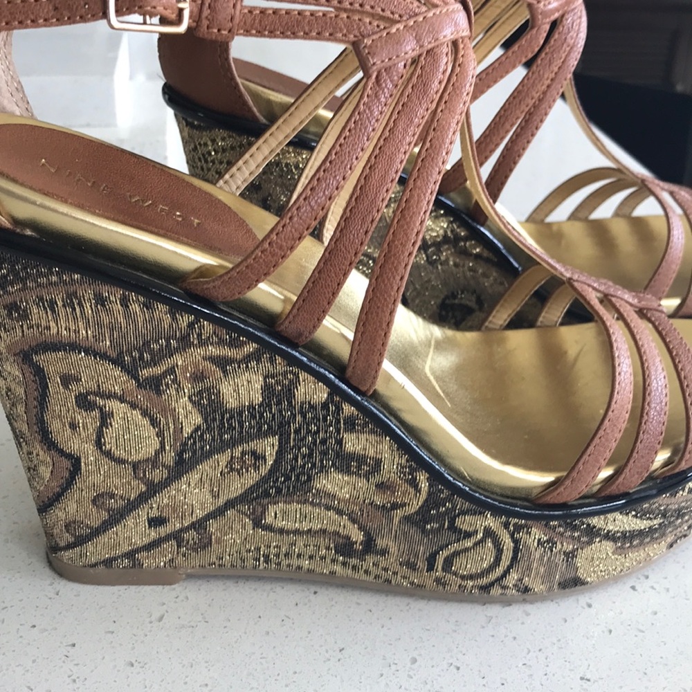 Nine West shoes sandals brown wedge sparkle paisley design Size 8 1/2 - Picture 6 of 6
